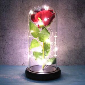 Věčná růže ve skle s LED osvětlením - červená