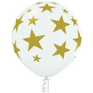 Balón bílý s potiskem zlaté hvězdy 60 cm B 250 BELBAL Balón bílý s potiskem zlaté hvězdy 60 cm B 250 BELBAL