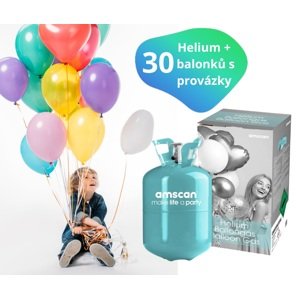Helium + 30 ks balonků mix barev Amscan Helium + 30 ks balonků mix barev Amscan