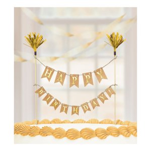 Dekorace na dort zlatý nápis Happy Birthday 15 cm x 20 cm Dekorace na dort zlatý nápis Happy Birthday 15 cm x 20 cm