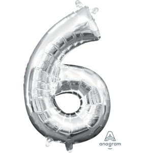 Amscan Balónek foliový narozeniny číslo 6 stříbrný 35 cm Amscan Balónek foliový narozeniny číslo 6 stříbrný 35 cm