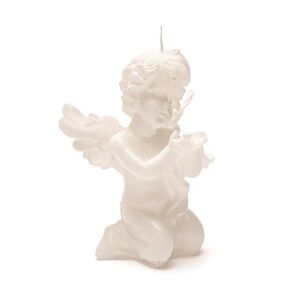 Svíčka anděl s bílou perlou bílá perleťová 15 cm x 11,5 cm x 8,5 cm Svíčka anděl s bílou perlou bílá perleťová 15 cm x 11,5 cm x 8,5 cm
