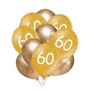 Balónky 60 narozeniny zlaté 10 ks 30 cm mix balonky.cz Balónky 60 narozeniny zlaté 10 ks 30 cm mix balonky.cz