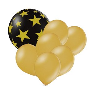 Set černý balón s hvězdami a zlaté balónky 7 ks balonky.cz Set černý balón s hvězdami a zlaté balónky 7 ks balonky.cz