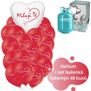 Helium set velký - červené balónky Miluji Tě a Valentýn 40 ks balonky.cz Helium set - červené balónky Miluji Tě a Valentýn 40 ks balonky.cz