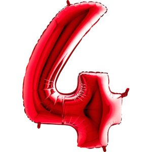 Balonek číslo 4 červené z folie - 102 cm
