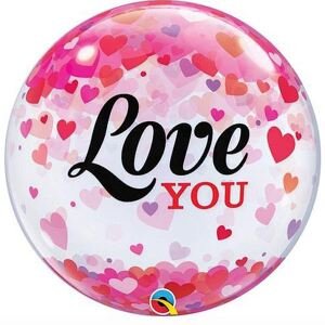 Balónová bublina Qualatex – Love You se srdíčky 56 cm