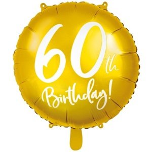 Balónek fóliový 60. narozeniny zlatý s bílým nápisem