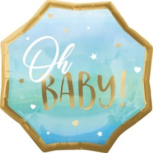 Baby shower – balónek fóliový XL Oh Baby modrozlatý 22"/55 cm w x 22"/55 cm
