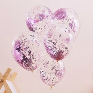 Balónky průhledné 30 cm glitrové růžové 5ks
