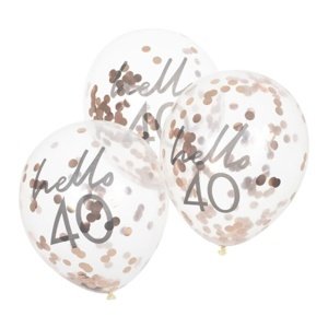 Balónky průhledné 30 cm narozeninové s konfetami  Hello 40