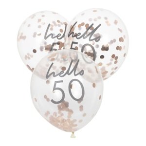 Balónky průhledné 30 cm narozeninové s konfetami  Hello 50