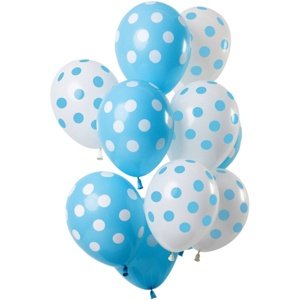 Balónkový buket latexový s puntíky modrobílé 12 ks 30 cm
