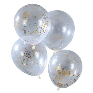 Balónky latexové transparentní se zlatými konfetami 5 ks