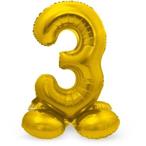Balónek fóliový číslo 3 na podstavci zlaté 72 cm