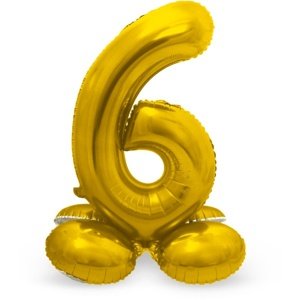 Balónek fóliový číslo 6 na podstavci zlaté 72 cm