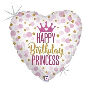 Balónek fóliový Srdce HB Princess s puntíky 46 cm