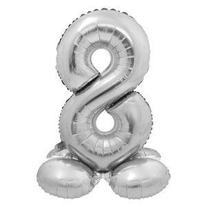 Balónek fóliový číslo 8 samostojné stříbrné 72 cm