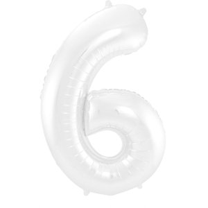 Balónek fóliový číslo 6 metalická matná bílá 86 cm
