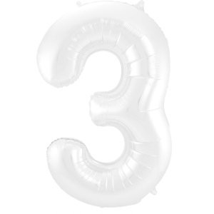 Balónek fóliový číslice 3 metalická matná bílá 86 cm