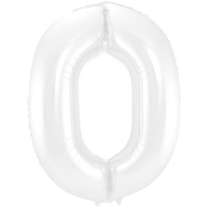 Balónek fóliový číslo 0 metalická matná bílá 86 cm