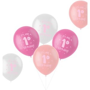 Balónky latexové 1. narozeniny růžový mix 33 cm 6 ks