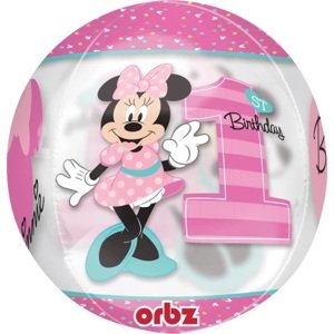 Balónková bublina ORBZ Minnie 1st Birthday růžový 38 x 40 cm