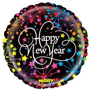 Balónek fóliový Happy New Year barevný ohňostroj 53 cm