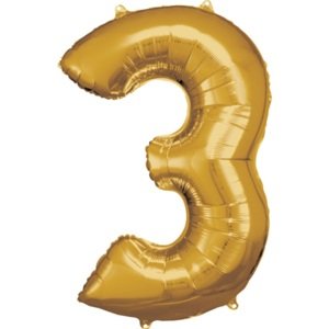 Balónek fóliový číslice 3 zlatá 53 x 88 cm