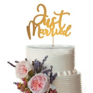 Svatební dekorace na dort  "Just Married" zlatá