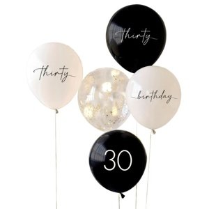 Balónky latexové 30. narozeniny černá/tělová 30 cm 5 ks
