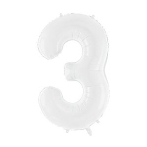 Balónek fóliový číslice 3 bílá 86 cm