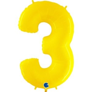 Balónek fóliový číslice 3 žlutá 102 cm