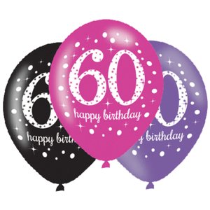 Balónky latexové Sparkling Happy Birthday růžové "60" 27,5 cm 6 ks