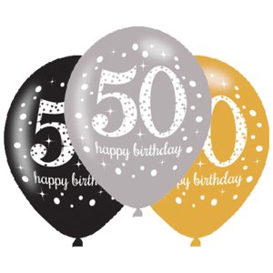Balónky latexové Sparkling Happy Birthday "50" 27,5 cm 6 ks