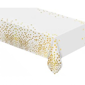 Ubrus foliový bílý se zlatými puntíky 137 x 183 cm