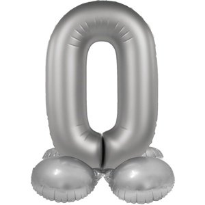Balónek fóliový samostojný číslo 0 Měsíční stříbro, saténový lesk 72 cm