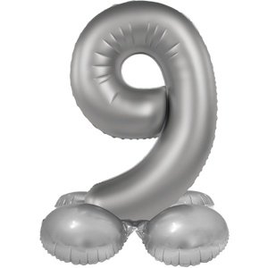 Balónek fóliový samostojný číslo 9 Měsíční stříbro, saténový lesk 72 cm