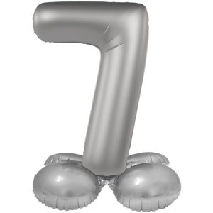 Balónek fóliový samostojný číslo 7 Měsíční stříbro, saténový lesk 72 cm
