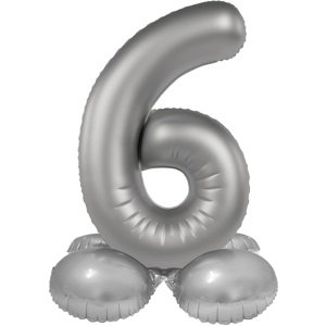 Balónek fóliový samostojný číslo 6 Měsíční stříbro, saténový lesk 72 cm