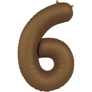 Balónek fóliový číslo 6 Čokoládově hnědý, matný 86 cm