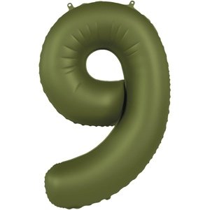 Balónek fóliový číslo 9 Olivově zelená, matný 86 cm