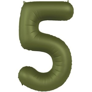 Balónek fóliový číslo 5 Olivově zelená, matný 86 cm