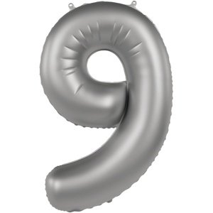 Balónek fóliový číslo 9 Měsíční stříbro, saténový lesk 86 cm