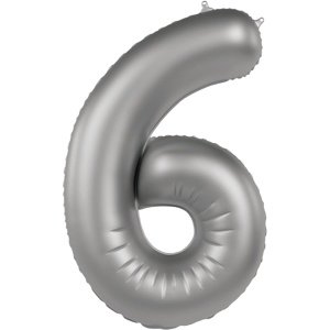 Balónek fóliový číslo 6 Měsíční stříbro, saténový lesk 86 cm