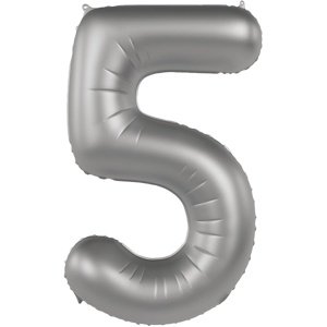 Balónek fóliový číslo 5 Měsíční stříbro, saténový lesk 86 cm