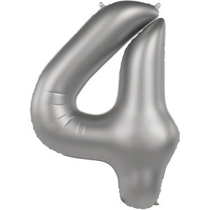 Balónek fóliový číslo 4 Měsíční stříbro, saténový lesk 86 cm
