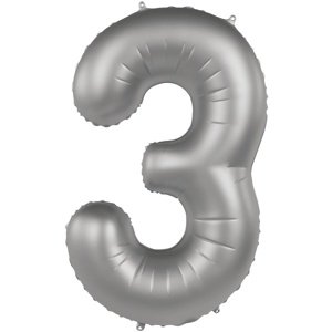Balónek fóliový číslo 3 Měsíční stříbro, saténový lesk 86 cm