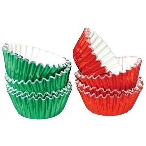Mini košíčky na pralinky hliníkové zelená/červená 50 ks