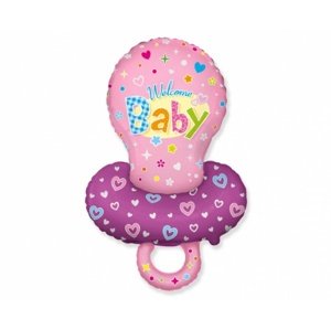 Foliový balonek dudlík - Vítej miminko - růžový 60 cm